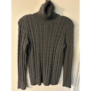 St Johns Bay Womens Gray Cable Knit Turtleneck Sweater Cotton Blend Size M